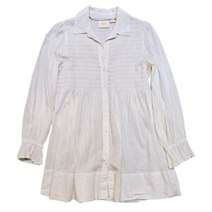 Maeve Anthropologie Cotton Smocked Button-up Tunic White S